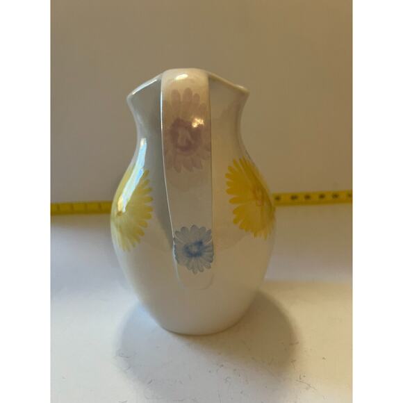 Spring Farmhouse White Floral Art Ware Pitcher Hand Painted Flower Design Vtg - Picture 8 of 16
